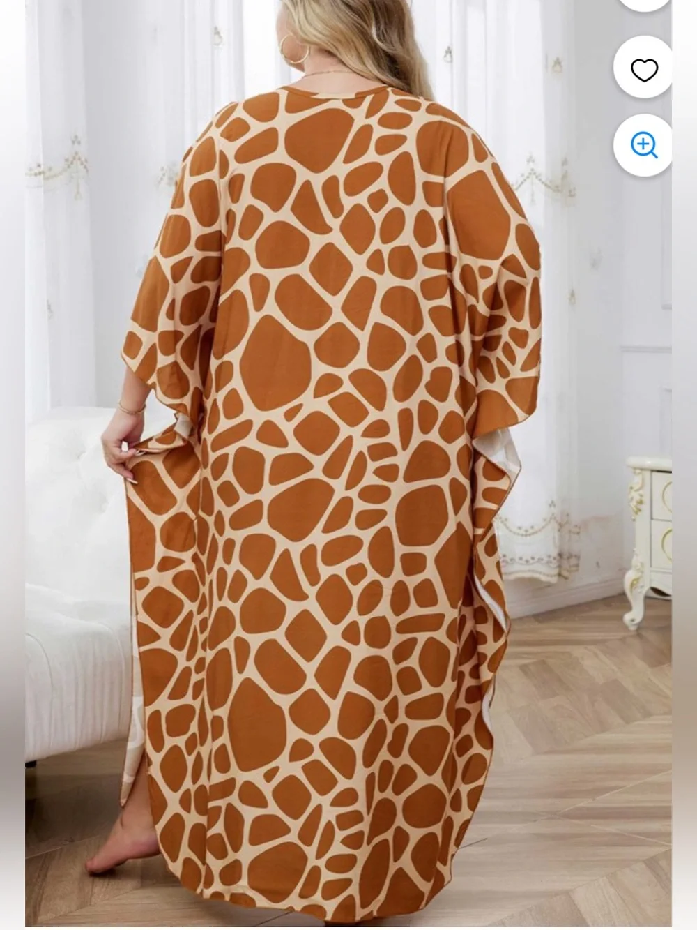 Women’s Giraffe Print Swim Coverup Kaftan Brown/Cream Neutral One Size Resort